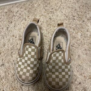 Vans Kids Checkerboard Slip-On Shoes - Tan and White